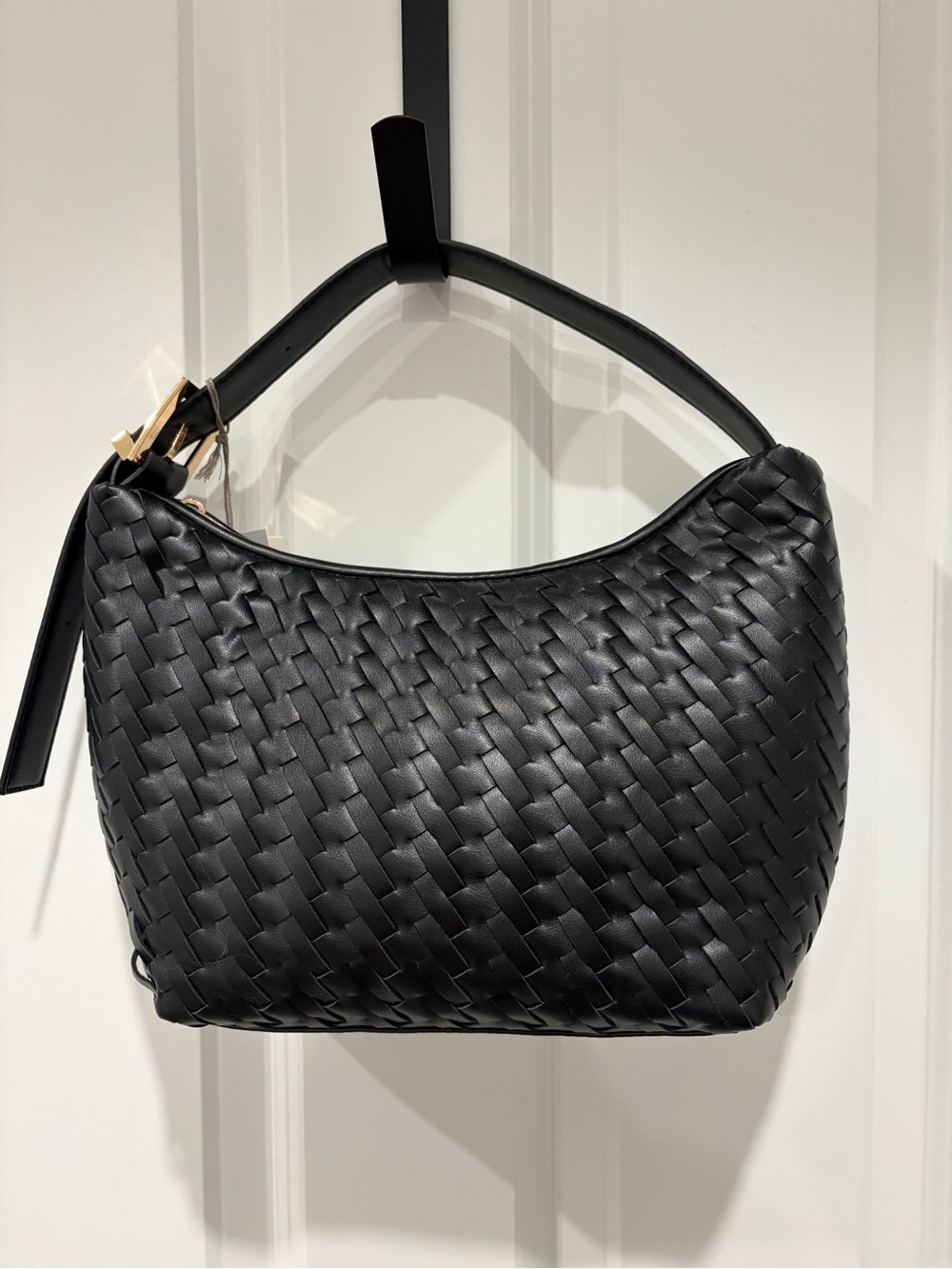 A NEW DAY Black woven Leather Shoulder Bag